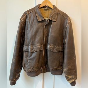 Vintage Aeropostale Leather Bomber Jacket, Size 44